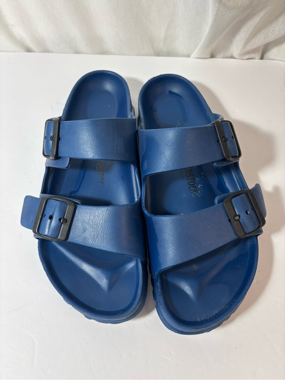 Birkenstock Blue Slide Sandals with Adjustable Buckles